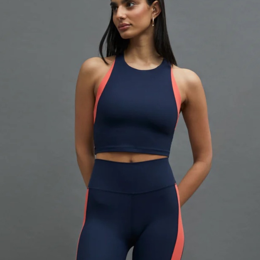 CARBON38 Color Block High Neck Bra Cropped Top Navy and Red